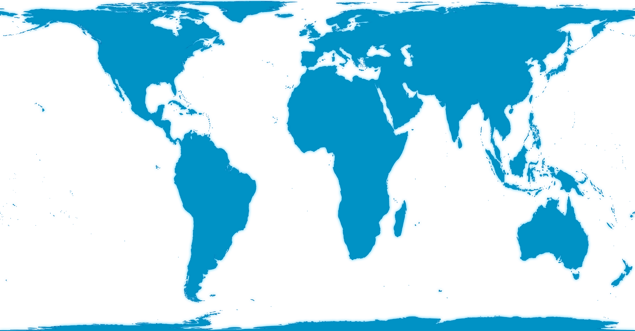 World map (Cylindrical Equal Area projection) in dim azure on ...